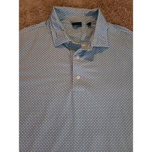 Footjoy Polo Mens XL Aqua Blue Geometric Golf Athletic Fit Performance Stretch